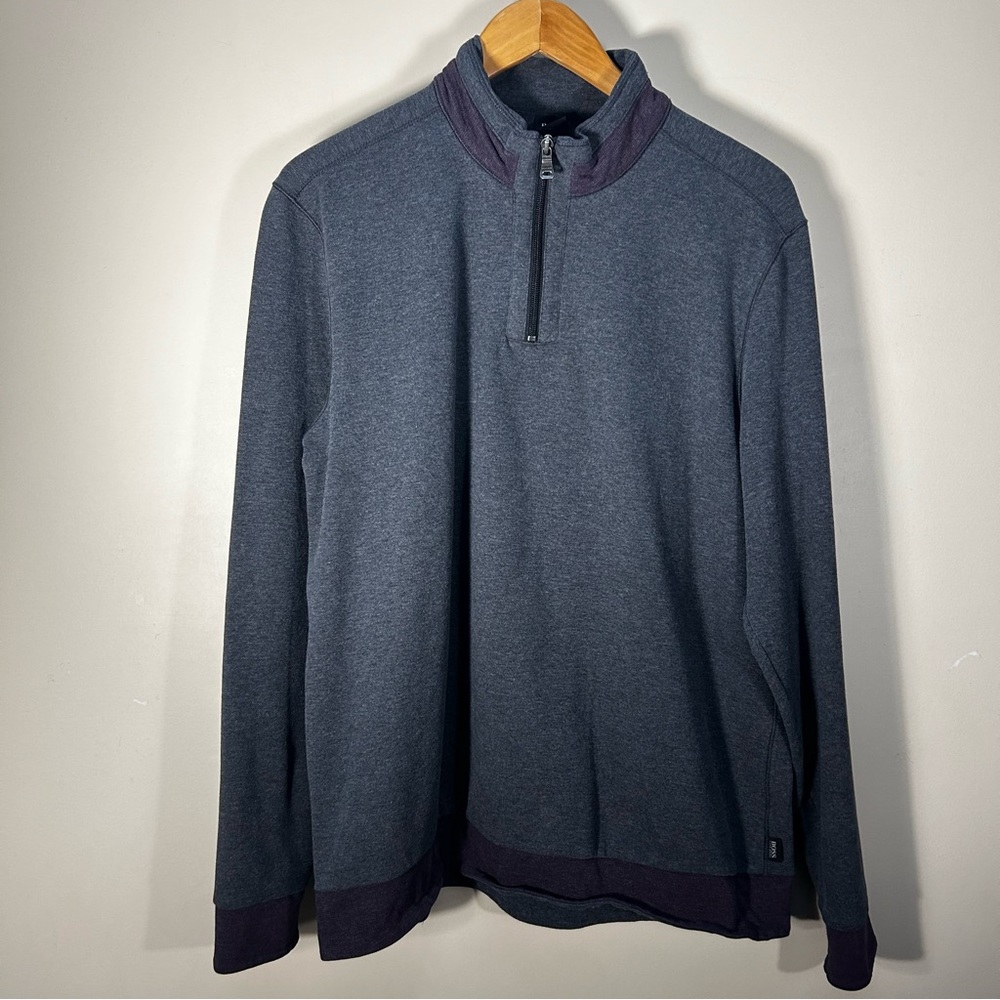 Boss Hugo Boss Gray Purple Trim Quarter Zip Pullover Size XL